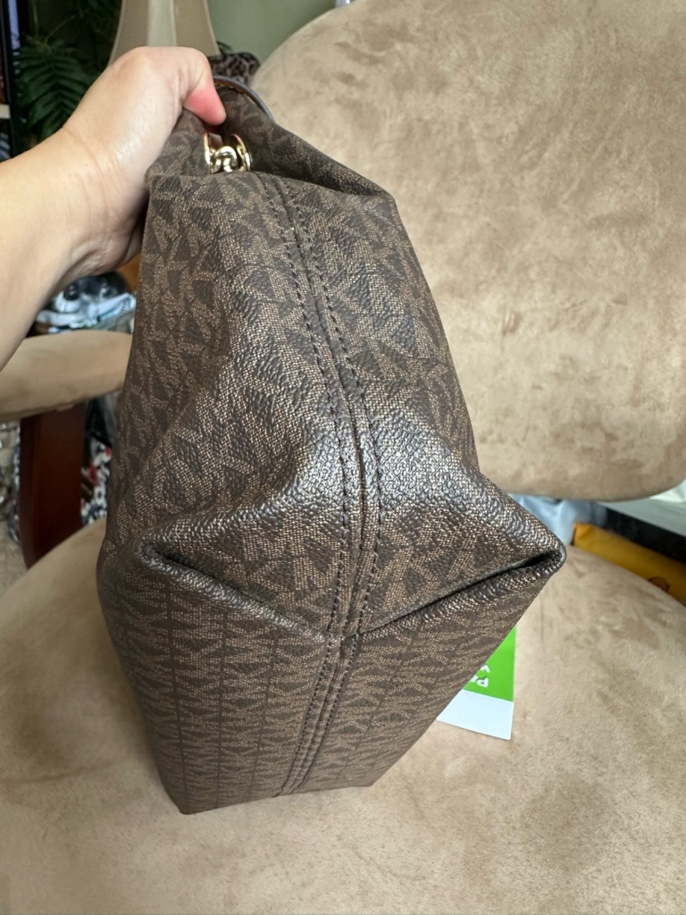 Michael Kors Jet Set Logo Chain Shoulder Bag Brown Coated Canvas Good Condition - Picture 8 of 15